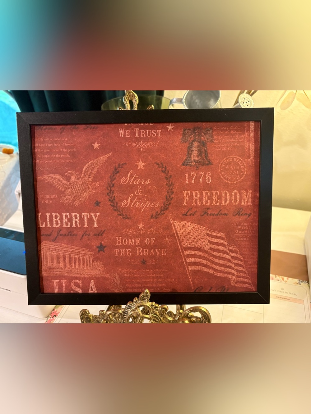 Patriotic 'Stars & Stripes' Red Framed 8x10 Wall Art